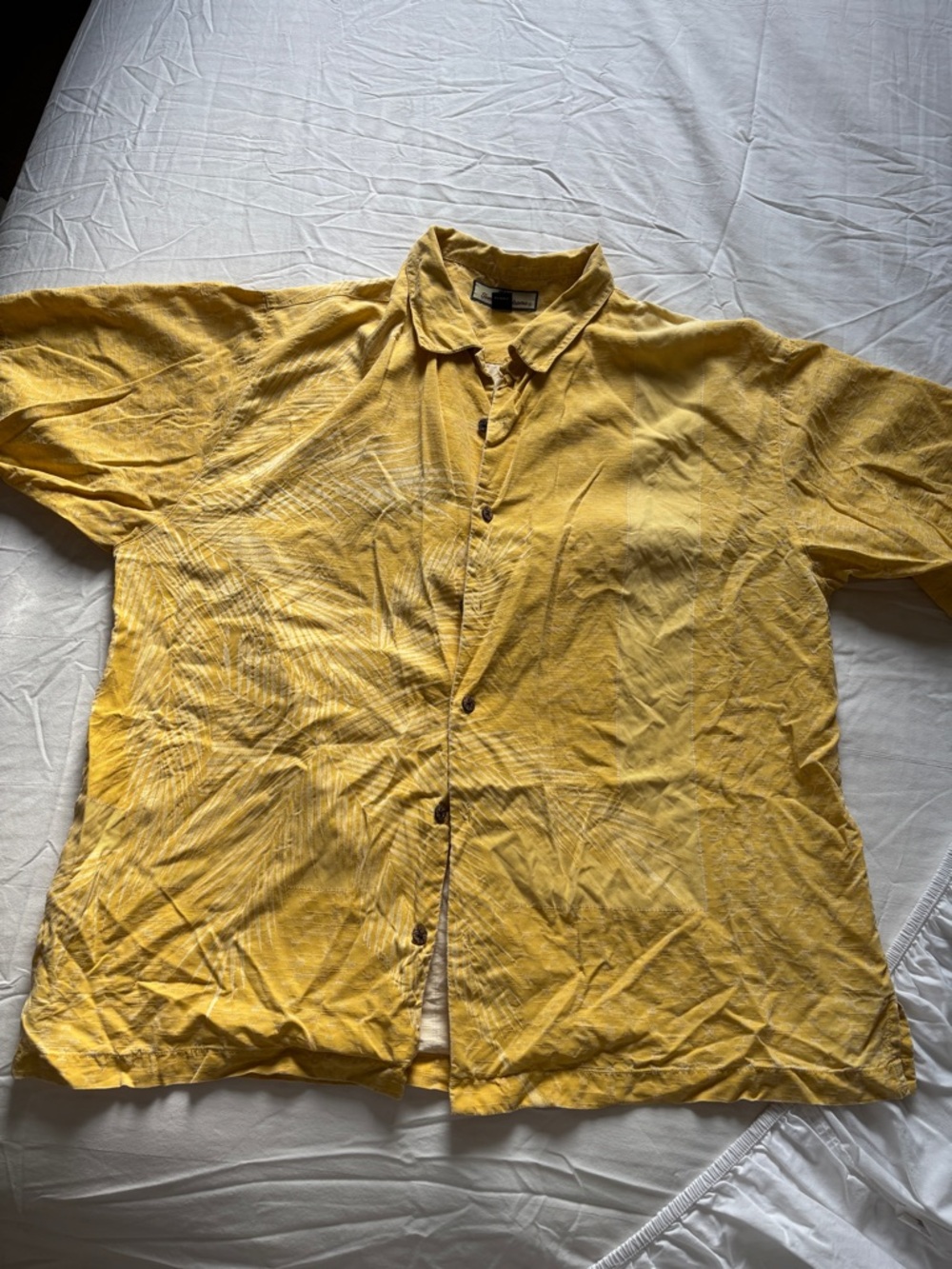 Tommy Bahama Yellow Palm-Print Short-Sleeve Button-Up Shirt